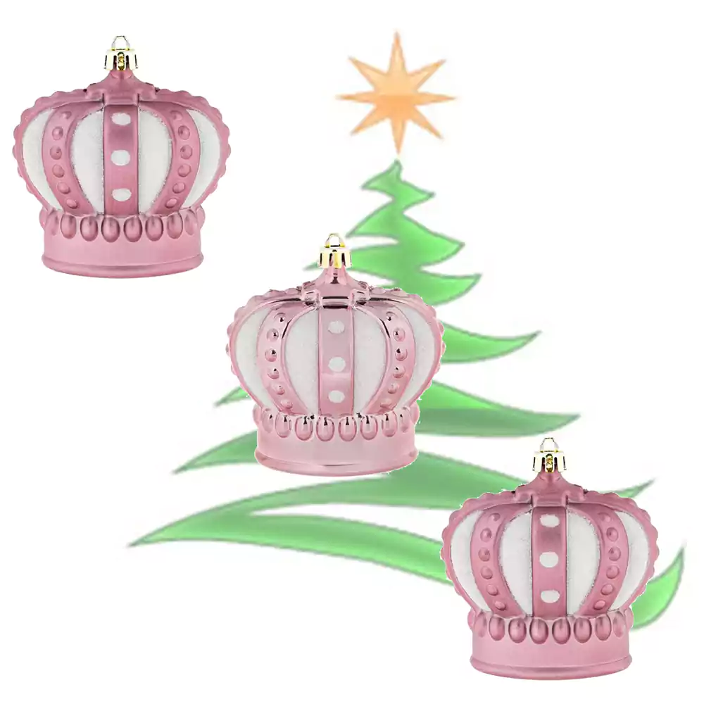 Коледна украса Коледни играчки за елха розови коронки 3бр. 10см 45872
