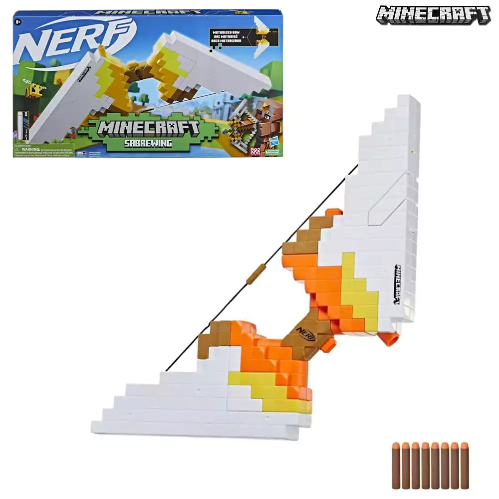 Nerf Minecraft Sabrewing – Arco Motorizado Lanzadardos, 8 Dardos De Espuma, Inspirado En El Videojuego, A Partir De 8 Años