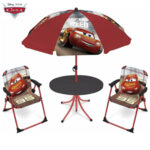 Disney Cars Детска градинска маса със столчета и чадър Колите 12638