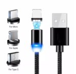 Плетен Магнитен USB кабел 3в1 с приставки за MicroUSB,Lightning и Type-C