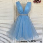 Официална коктейлна рокля от тюл в небесно син цвят