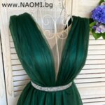 Официална дълга рокля с цепка в зелен цвят-Copy