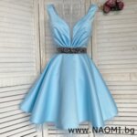 Официална коктейлна рокля от луксозна тафта в небесно син цвят