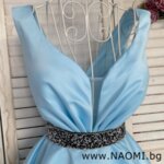 Официална коктейлна рокля от луксозна тафта в кралско син цвят-Copy