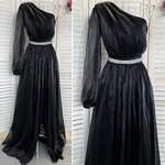 Официална дълга рокля от луксозна органза в черен цвят