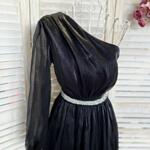 Официална дълга рокля от луксозна органза в черен цвят