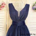 Луксозна дълга рокля с блестящи частици в мастилено син цвят