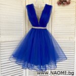 Официална коктейлна рокля от тюл в кралско син цвят