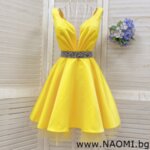 Официална коктейлна рокля от луксозна тафта в жълт цвят