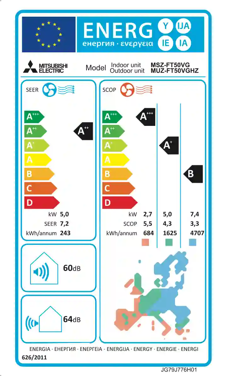 Хиперинверторен климатик Mitsubishi Electric MSZ-FT50VGK/MUZ-FT50VGHZ, 18000 BTU, A+, Отопление -25°С