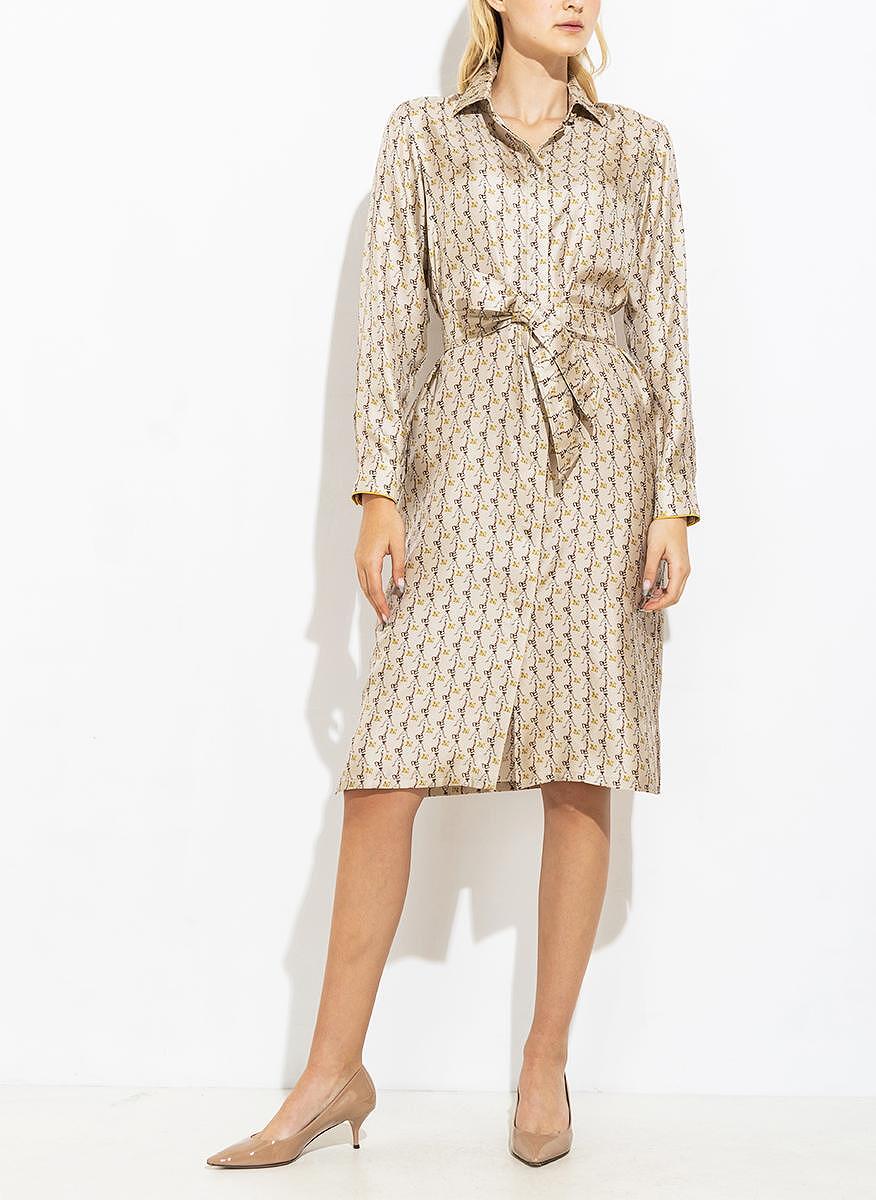 Копринена рокля с 'Монограм' принт Max Mara Trieste Бежово1226132306