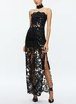 GEORGIE EMBELL STRAPLESS HI SLIT GOWN W COLLAR