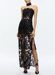 GEORGIE EMBELL STRAPLESS HI SLIT GOWN W COLLAR