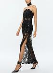 GEORGIE EMBELL STRAPLESS HI SLIT GOWN W COLLAR