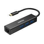 Хъб Cheotech , 4в1, USB-C, 3x USB 3.0, Ethernet RJ-45, сив (HUB-U02BK)