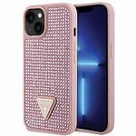 Оригинален кейс Guess Rhinestone Triangle за iPhone 14 Pink