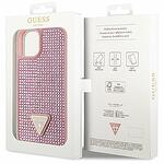 Оригинален кейс Guess Rhinestone Triangle за iPhone 14 Pink