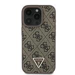 Кейс GUESS hardcase Leather 4G Triangle Strass за iPhone 16 Pro Max кафяв