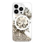 Оригинално кейс GUESS Liquid Glitter Flower MagSafe за iPhone 16 Pro бежово