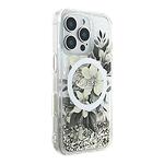 Оригинално кейс GUESS Liquid Glitter Flower MagSafe за iPhone 16 Pro бежово