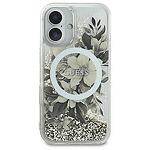 Оригинален кейс GUESS Liquid Glitter Flower MagSafe за iPhone 16 бежово