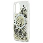 Оригинален кейс GUESS Liquid Glitter Flower MagSafe за iPhone 16 бежово