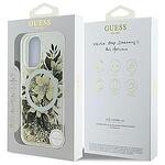 Оригинален кейс GUESS Liquid Glitter Flower MagSafe за iPhone 16 бежово