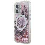 Оригинален кейс GUESS Liquid Glitter Flower MagSafe за iPhone 16 розов