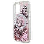 Оригинален кейс GUESS Liquid Glitter Flower MagSafe за iPhone 16 розов