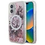 Оригинален кейс GUESS Liquid Glitter Flower MagSafe за iPhone 16 розов