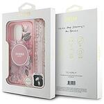 Оригинален кейс GUESS IML Flowers with Pearl Strap MagSafe за iPhone 16 Pro розово