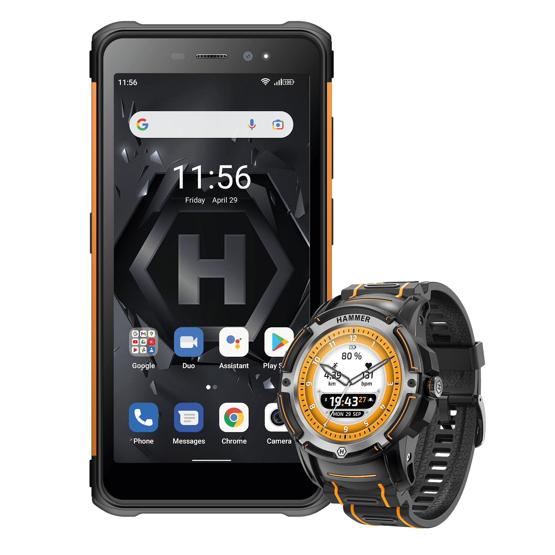 Комплект оранжев удароустойчив телефон Hammer Iron 4 + Hammer Smartwatch  Plus - smartstyle.bg