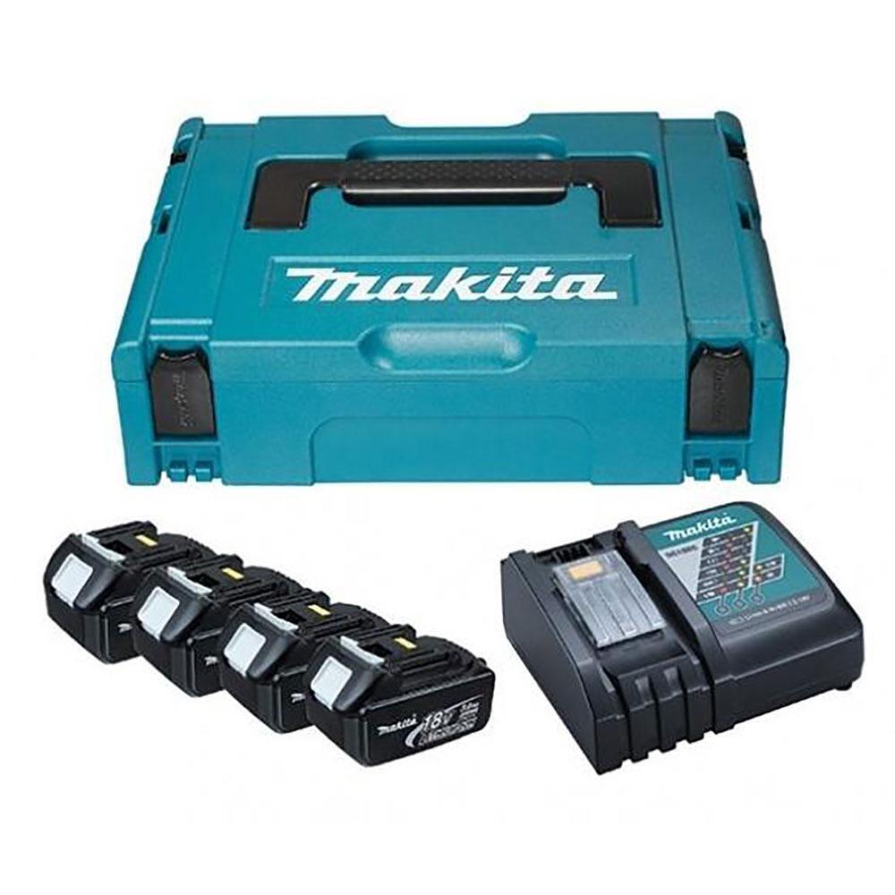 Акумулаторен комплект/сет Makita 197954-1 (4 батерии BL1830 - 18V, 3Ah, зарядно DC18RC и куфар Makpac 1), LXT