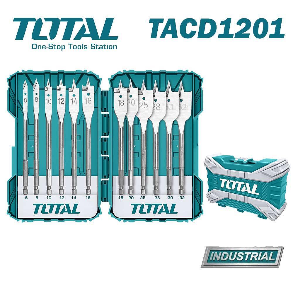 К-т плоски свредла за дърво TOTAL TACSDL1201 Industrial, HEX, 6-32мм, 12 части