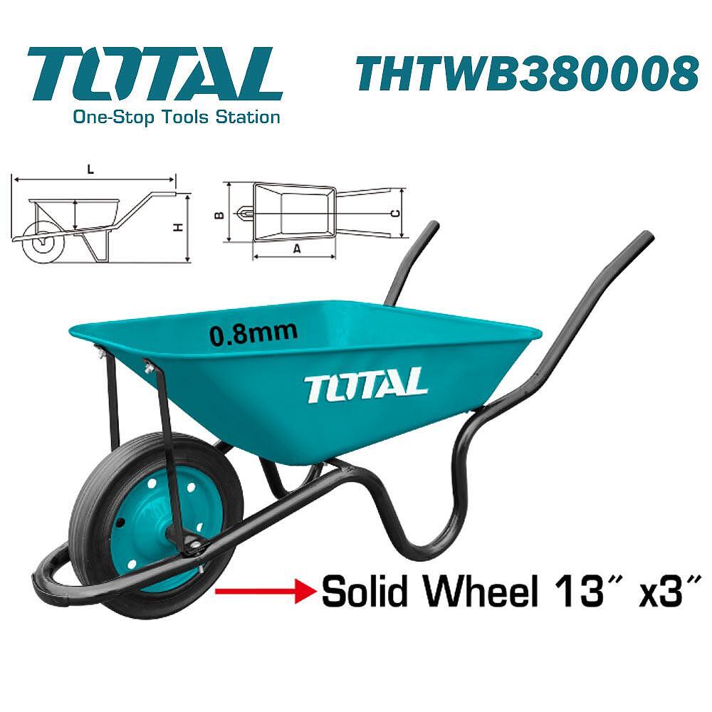 Ръчна строителна работна количка TOTAL THT380008, 120 кг, 60 л., солидно колело