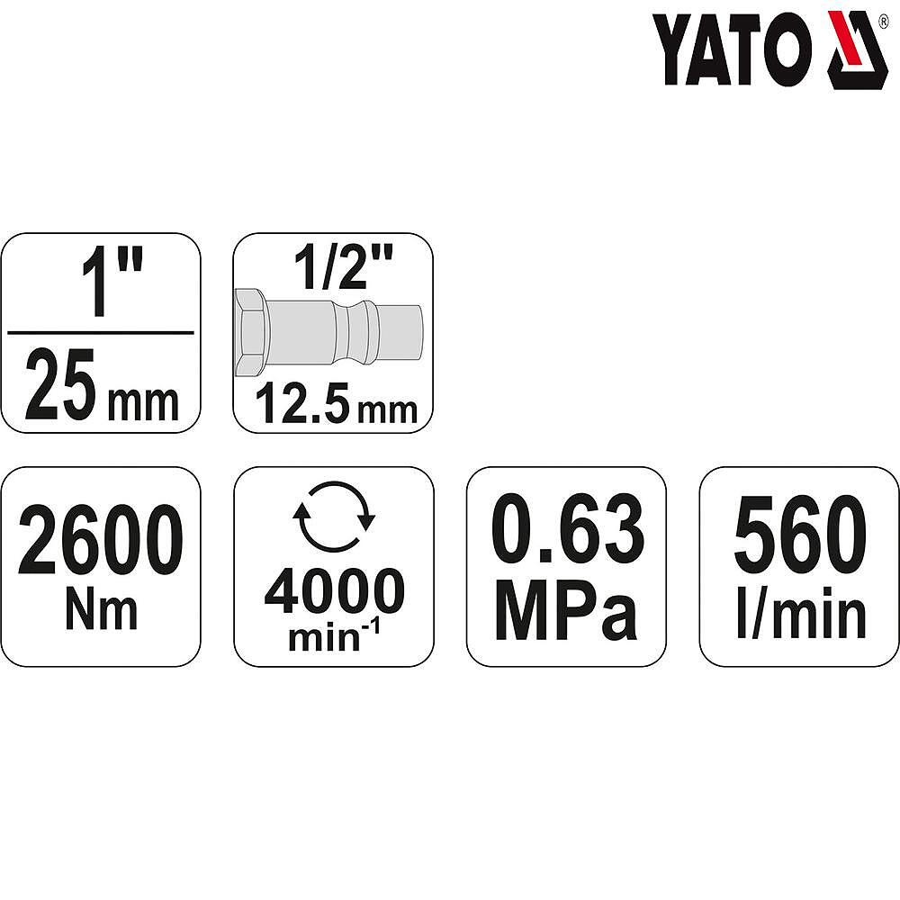 Пневматичен ударен гайковерт YATO YT 0959, 1", 2600 Nm