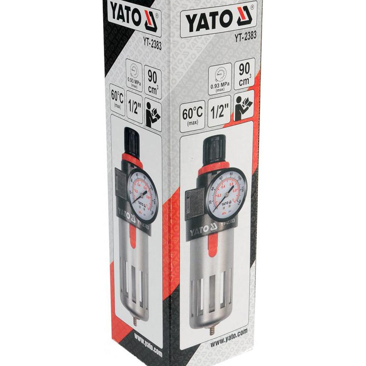Пневматичен регулатор и филтър, манометър YATO YT 2383, 1/2", 9.3 Bar, 90 см³