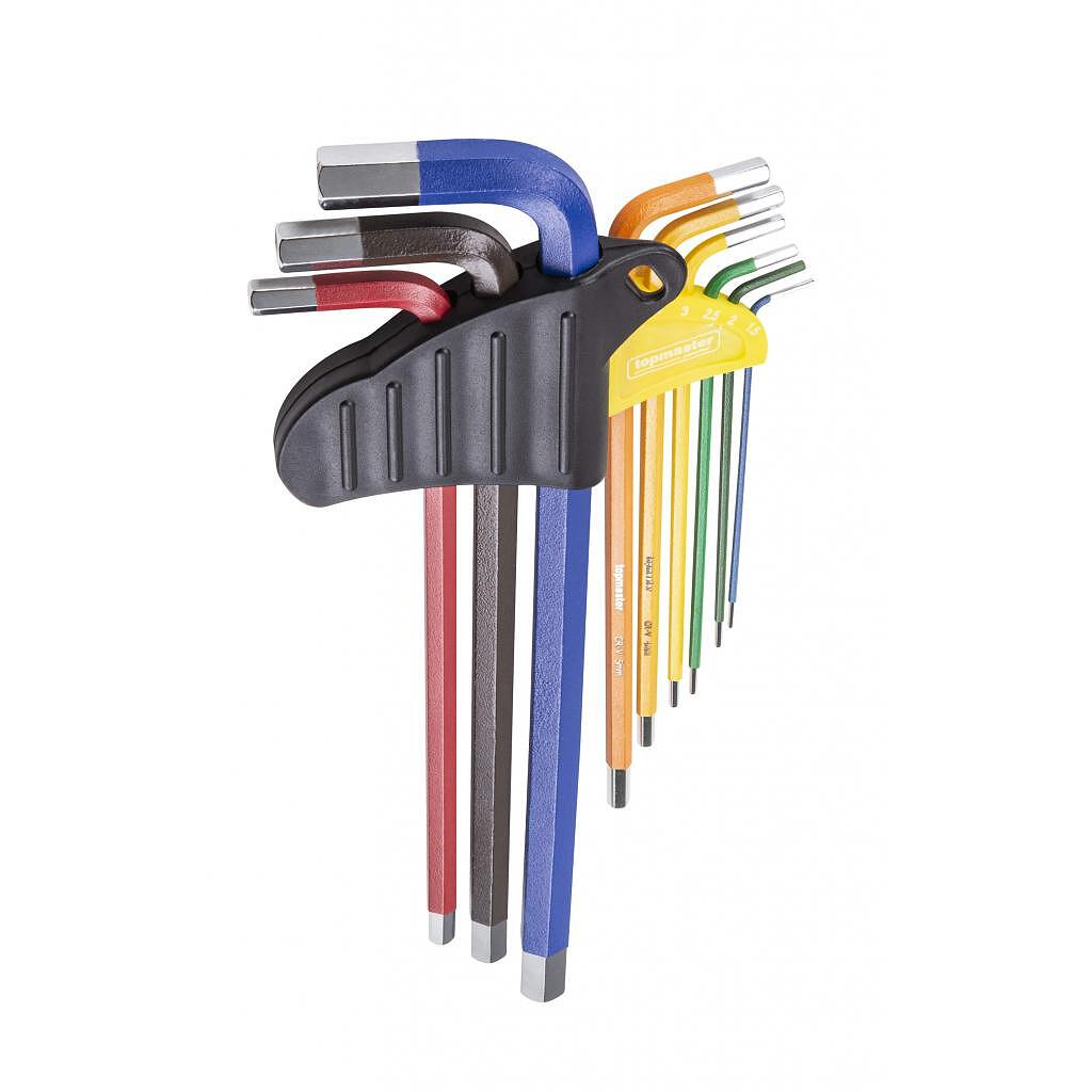 Ключове шестограми, дълги, 1.5-10мм, к-т 9бр, CR-V, цветни, Topmaster Pro 390172
