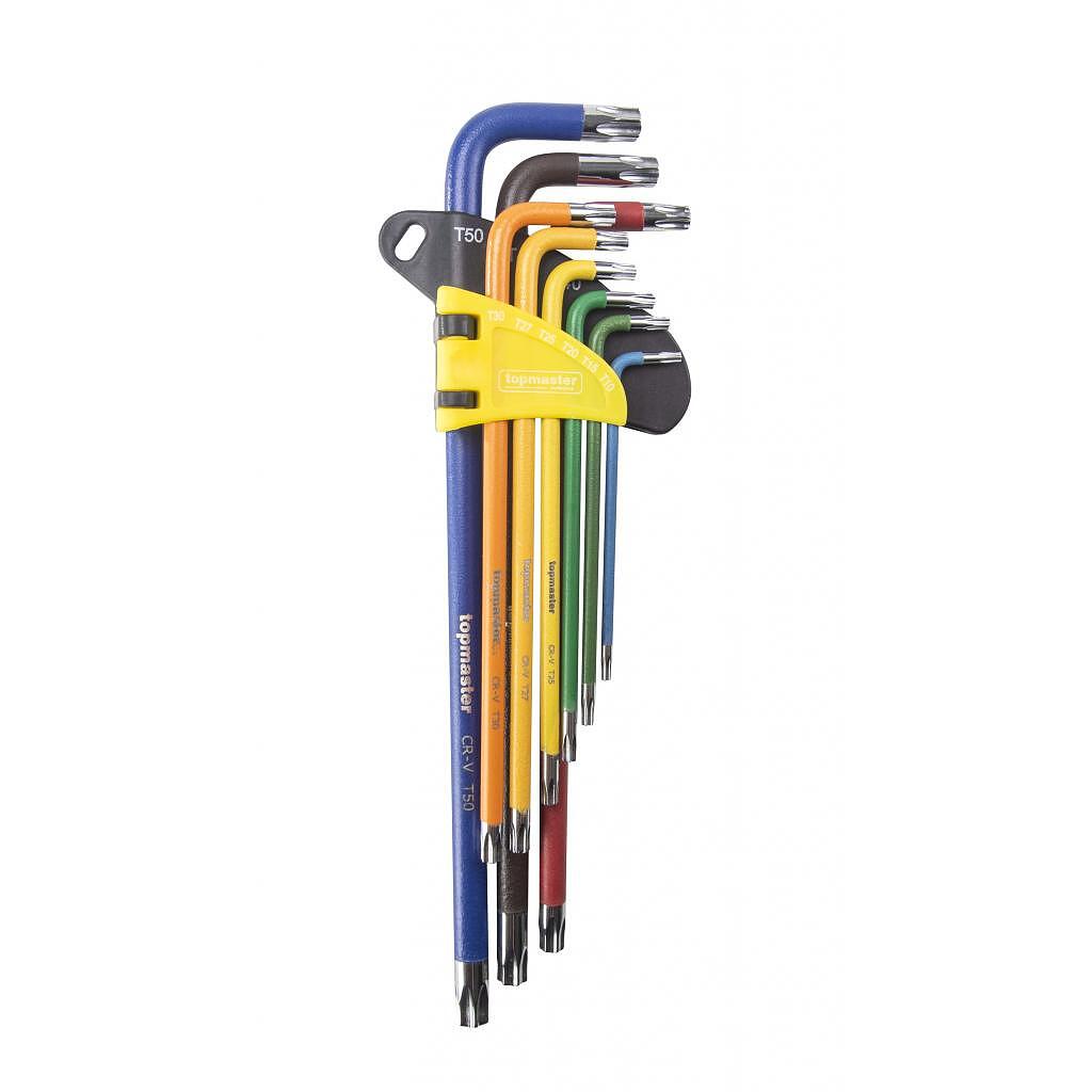 Ключове шестограми TORX с отвор, дълги, TT10-50, к-т 9бр, CR-V, цветни, Topmaster Pro 390174