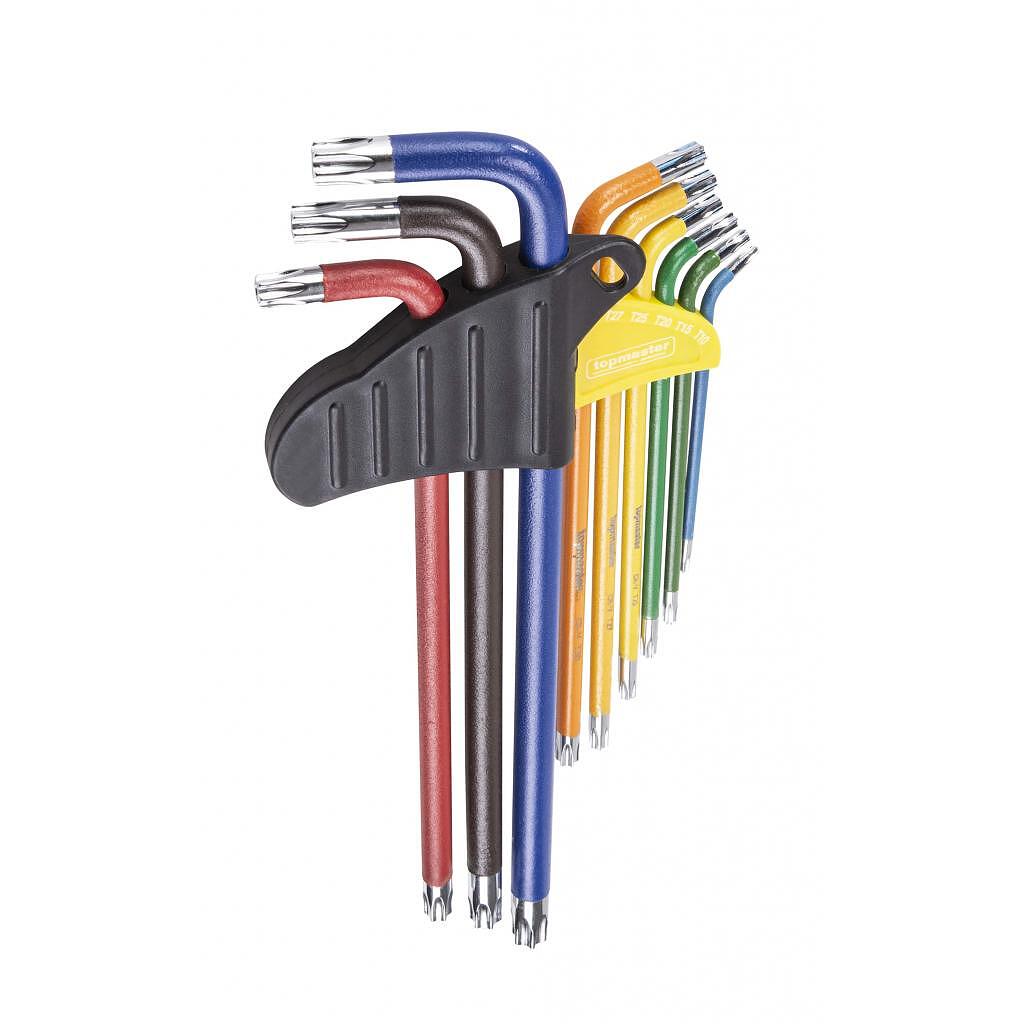 Ключове шестограми TORX с отвор, дълги, TT10-50, к-т 9бр, CR-V, цветни, Topmaster Pro 390174