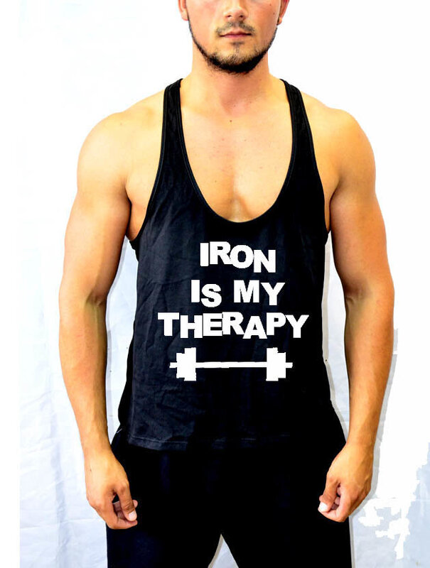 Sport póló a fitneszhez "IRON IS MY THERAPY"