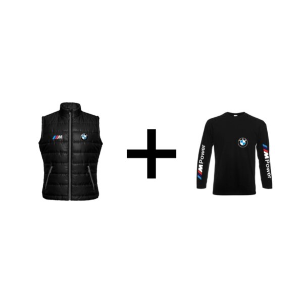 BMW MPower Szilikon vattás mellény + Hosszú Ujjú, pamut póló csomag