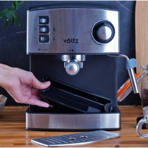 Еспресо машина за 1 или 2 кафета Voltz V51171A, 850W, 15 бара, Крема диск, Разпенване, помпа ULKA, Инокс
