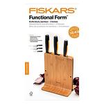 Комплект ножове Fiskars Functional Form New с бамбукова поставка, 3 броя