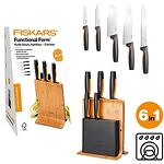 Комплект ножове Fiskars Functional Form New с бамбукова поставка, 3 броя-Copy