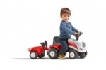 F270C Бебешки трактор с ремарке, гребло и лопатка – бяло с червено