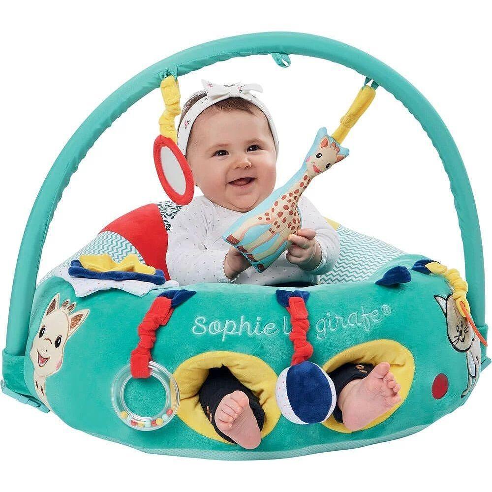 Удобен бебешки пуф - възглавница за игра Софи Жирафчето+ арка с играчки