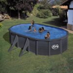 KEA Сглобяем басейн имитация графит овал 610х375х120 см с пясъчен филтър с външни подпори-Copy