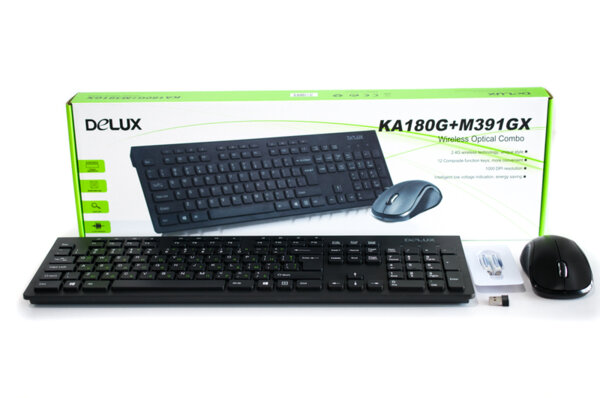Комплект безжична клавиатура и мишка Delux KA180G+M391GX БДС кирилизирана Комплект безжична клавиатура и мишка Delux KA180G+M391GX БДС кирилизирана