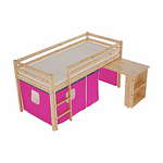 Pat înălţat cu masă PC, lemn de pin/roz, ALZENA